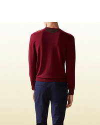 Gucci Wool Cashmere Sweater With Leather Detail