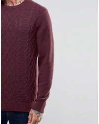 Asos Lambswool Rich Cable Sweater In Burgundy
