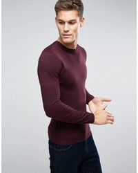 Asos Muscle Fit Cotton Sweater In Burgundy