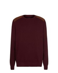 New Look Burgundy Contrast Suede Shoulder Panel Sweater