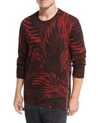 Just Cavalli Palm Leaf Side Zip Cotton Sweatshirt