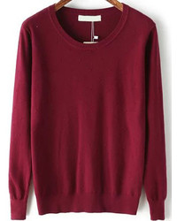Round Neck Long Sleeve Burgundy Sweater