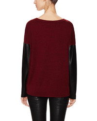 Silk Cashmere Sweater With Leather Sleeve Panels