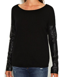 Silk Cashmere Sweater With Leather Sleeve Panels