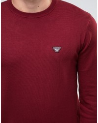 Armani Jeans Sweater With Crew Neck With Eagle Logo In Burgundy