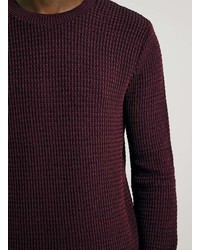 Topman Burgundy Grid Stitch Crew Neck Sweater