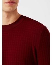 Topman Burgundy Square Textured Viscose Sweater