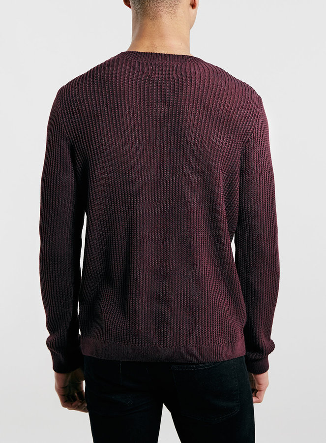 Topman Burgundy Vertical Rib Crew Neck Sweater, $60 | Topman | Lookastic