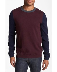 Topman Color Block Sweater Burgundy Multi Small