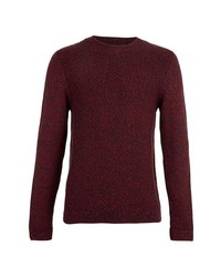 Topman Mixed Knit Crewneck Sweater Burgundy Medium