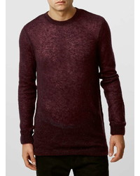 Topman Premium Burgundy Mohair Blend Crew Neck Sweater