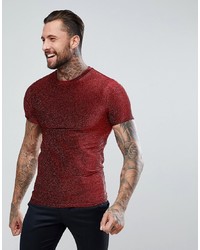 ASOS DESIGN Asos Longline Muscle T Shirt In Red Metallic Fabric Metalic