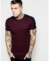 Asos Brand Muscle T Shirt In Rib With Contrast Detail In Burgundy