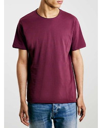 Topman Burgundy Raw Edge Slim Fit T Shirt