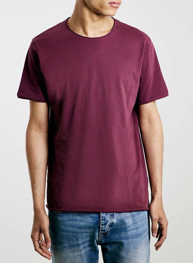 Burgundy Raw Edge Slim Fit T Shirt