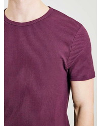 Topman Burgundy Ribbed Muscle Fit T Shirt