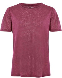 Topman Burgundy Slim Fit Linen T Shirt