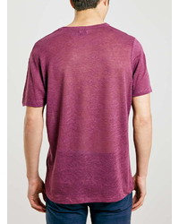 Topman Burgundy Slim Fit Linen T Shirt