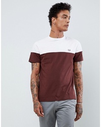 Fred Perry Logo Panelled T Shirt In Burgundywhite