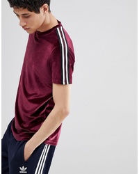 ASOS DESIGN Longline T Shirt With Curved Hem In Velour With Contrast Taping