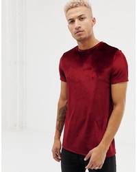 ASOS DESIGN Longline Velour T Shirt In Oxblood