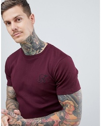 Ascend Muscle Fit Burgundy Ribbed T Shirt With Curved Hem