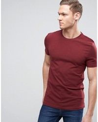 Asos Muscle Fit T Shirt With Crew Neck And Stretch In Burgundy