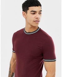 ASOS DESIGN Muscle Fit T Shirt With Tipping In Burgundy