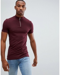 ASOS DESIGN Muscle Fit T Shirt With Zip Turtle Neck In Red