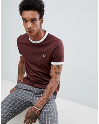 Fred Perry Ringer T Shirt In Burgundy