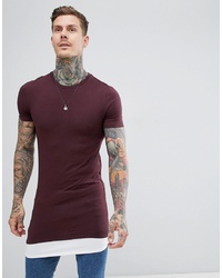 ASOS DESIGN Super Longline Muscle Fit T Shirt With Contrast Hem Extender In Red