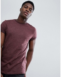 ASOS DESIGN T Shirt In Twisted Jersey Textured Fabric With Roll Sleeve In Brown
