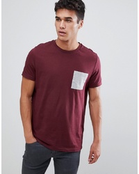 ASOS DESIGN T Shirt With Contrast Pocket In Burgundy