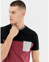 ASOS DESIGN T Shirt With Contrast Yoke And Pocket In Burgundy