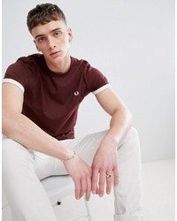 Fred Perry Tipped Cuff T Shirt In Burgundy