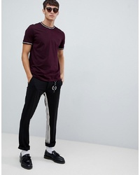Fred Perry Twin Tipped T Shirt In Burgundy