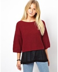 Asos Cropped Sweater With Sheer Insert