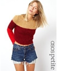 Asos Petite Cropped Fluffy Sweater In Color Block
