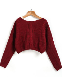 Cable Knit Crop Red Sweater