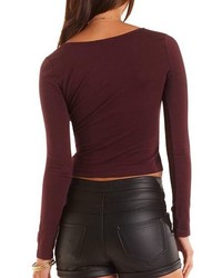 Charlotte Russe Long Sleeve Cotton Crop Top
