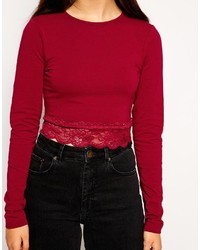 Asos Collection Top With Long Sleeves And Lace Trim Hem