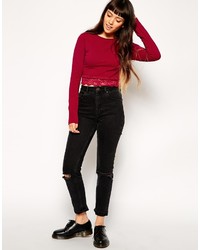 Asos Collection Top With Long Sleeves And Lace Trim Hem