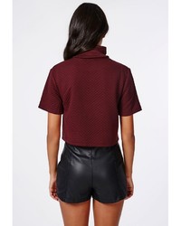 Missguided Cropped Roll Neck Quilted Sweater Burgundy