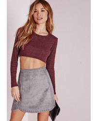 Missguided Knit Ribbed Crop Top Burgundy