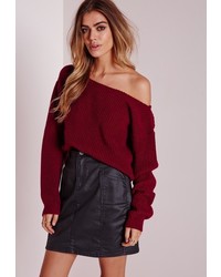Missguided Slouch Crop Sweater Burgundy