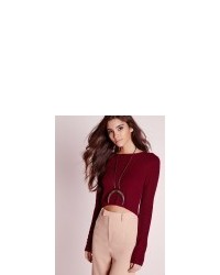 Missguided Zip Back Cropped Sweater Burgundy