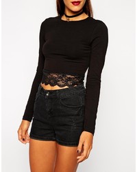 Asos Petite Top With Long Sleeves And Lace Trim Hem