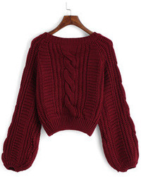 Round Neck Crop Maroon Sweater