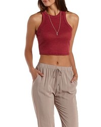 Charlotte Russe Ribbed Racer Front Crop Top