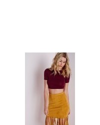 Missguided Capped Sleeve Basic Crop Top Burgundy